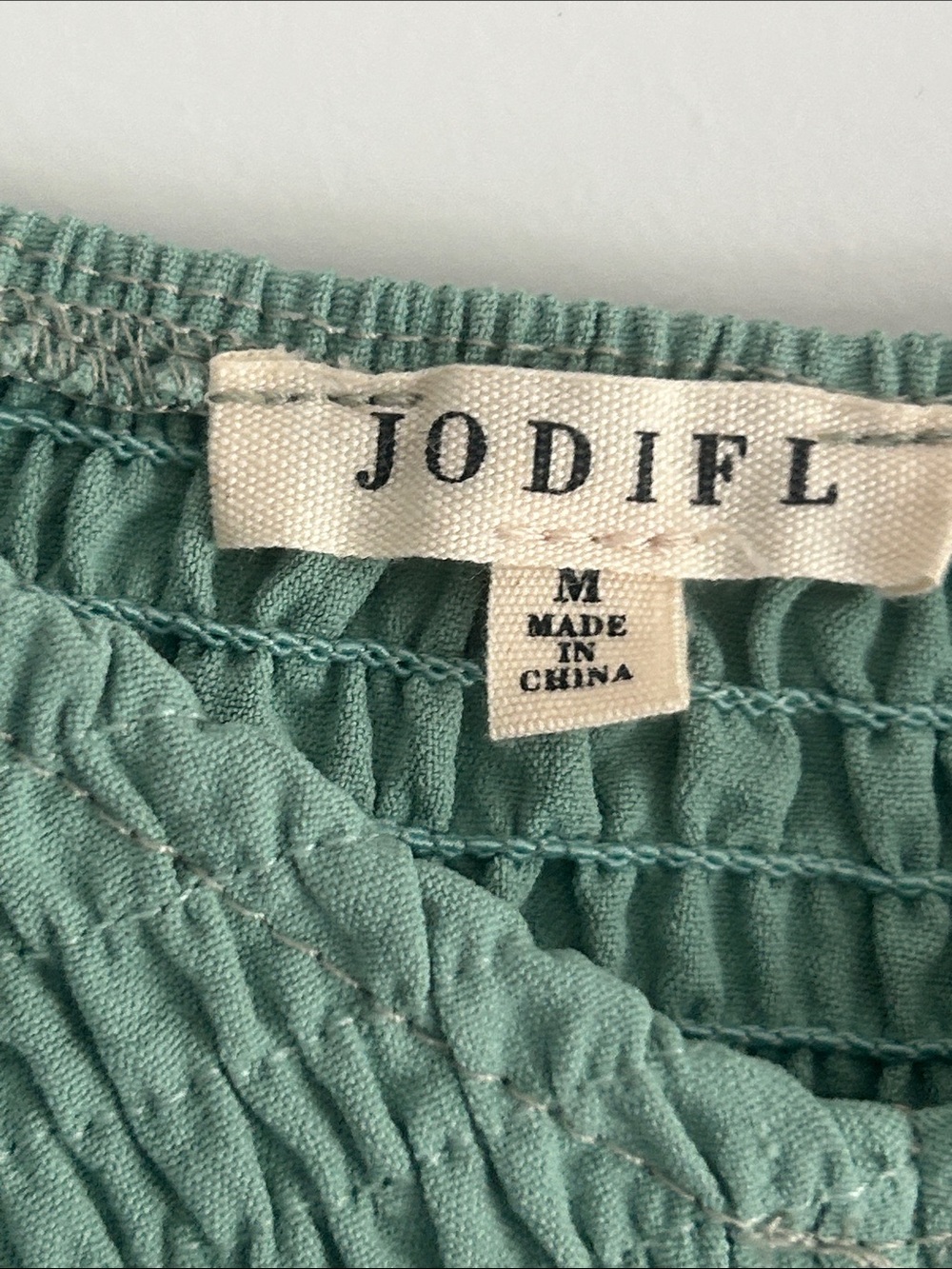JODIFL Smocked Puff-Sleeve Peplum Top - Sage Green M - Picture 2 of 2